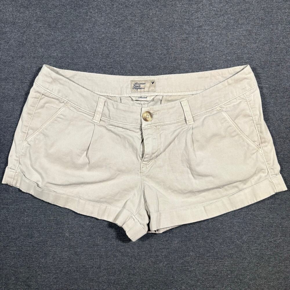 Y2K American Eagle Low Rise Khaki Mini Shorts Sz 8 | Jersey Shore Snooki Core